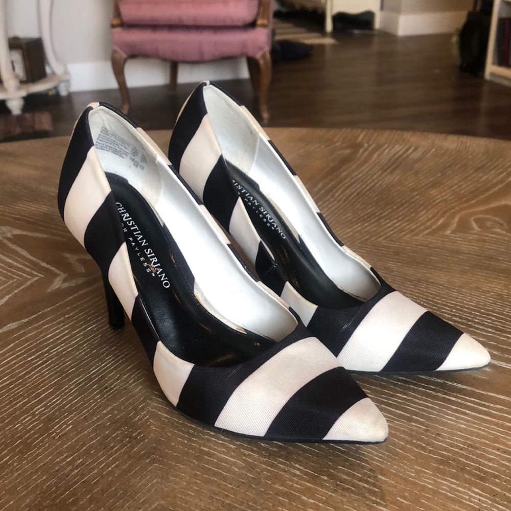 Black and white striped heels